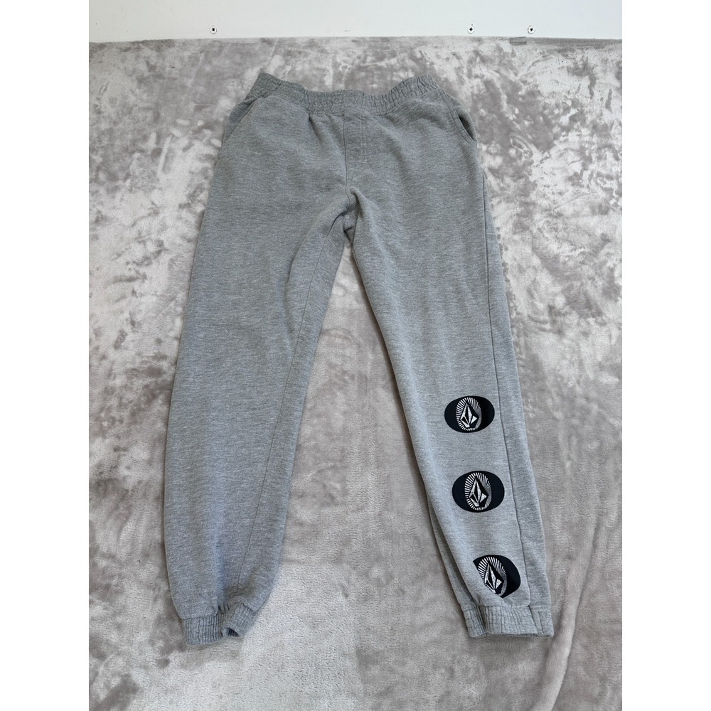 Volcom Sweatpants Joggers Boys Size XL Gray Iconic Stone Leg Print Elastic Waist